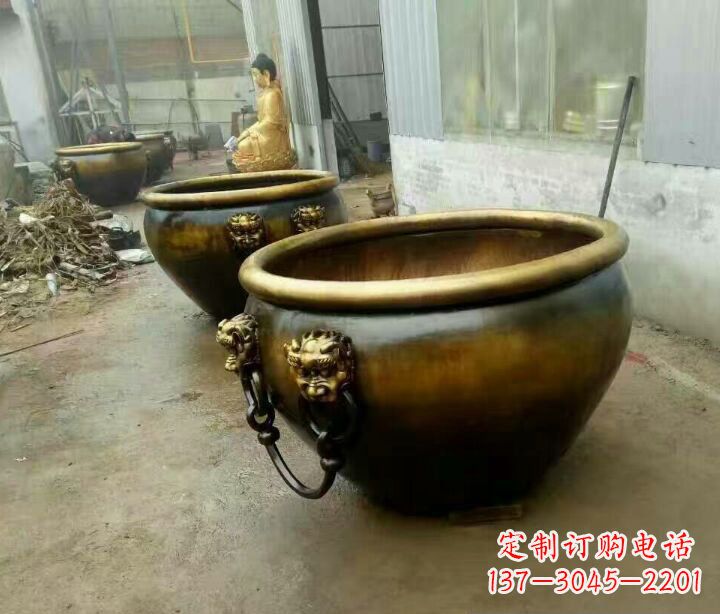 绵阳铜雕圆形荷花水缸雕塑 (2)