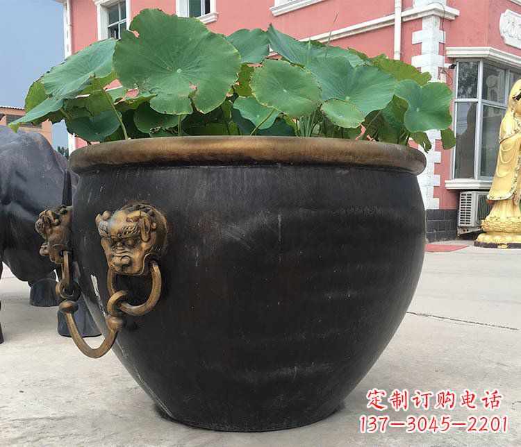 绵阳铜雕圆形荷花水缸雕塑 (3)