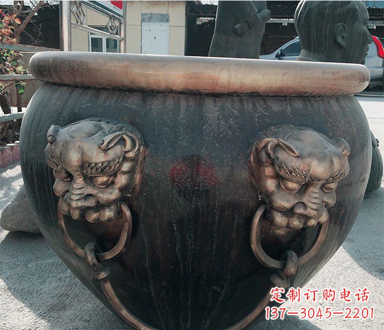 绵阳铜雕圆形荷花水缸雕塑 (6)