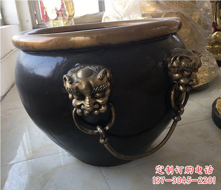 绵阳铜雕圆形荷花水缸雕塑 (5)