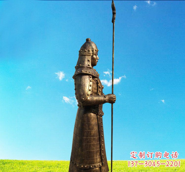 绵阳铜雕战士站岗古代人物雕塑