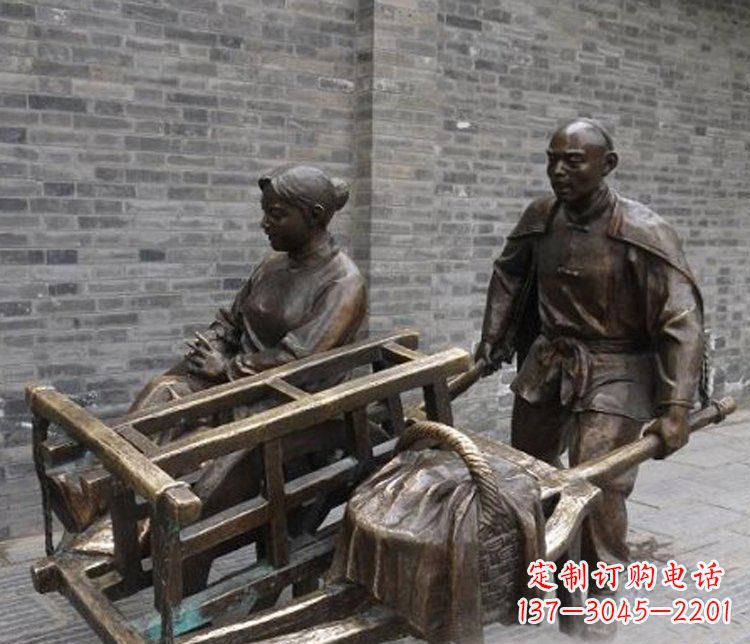 绵阳推独轮车的人物铜雕