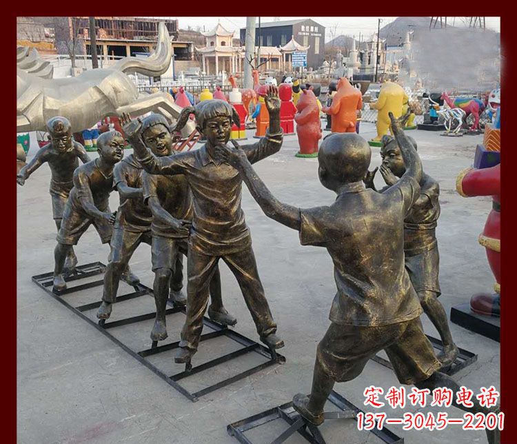 绵阳玩老鹰捉小鸡的儿童铜雕