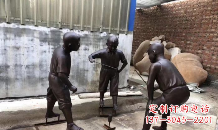 绵阳玩陀螺人物铜雕 (2)