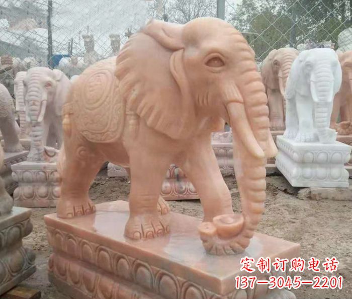 绵阳晚霞红鼻卷元宝大象门口石雕