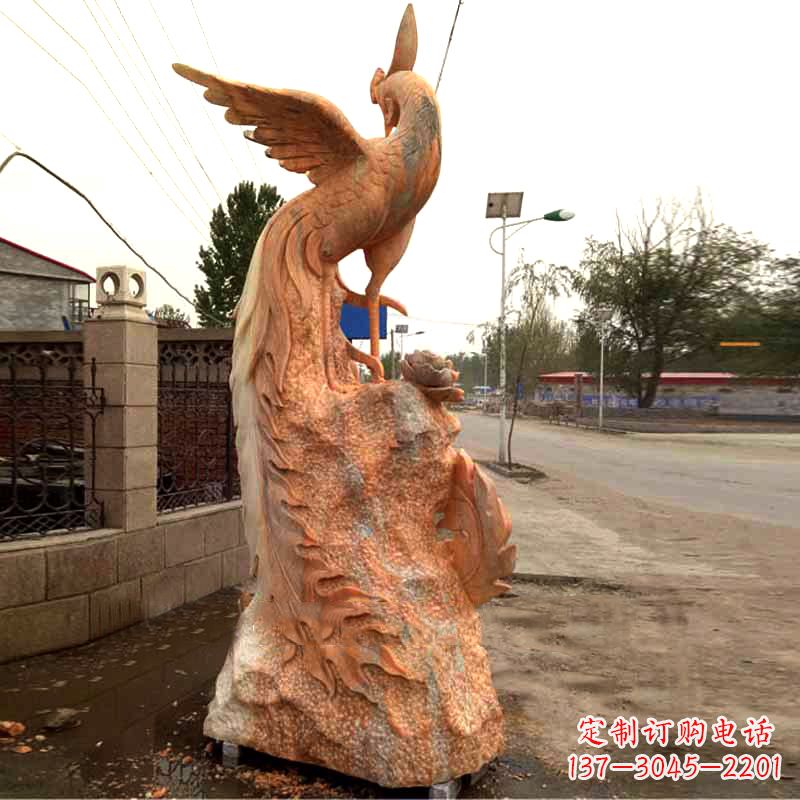 绵阳晚霞红大理石瑞鸟凤凰雕塑
