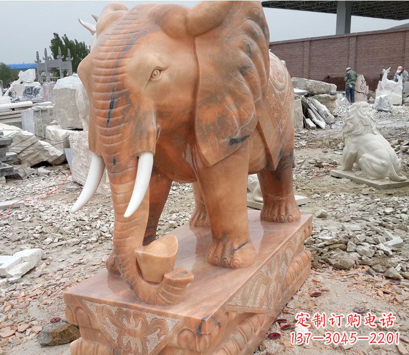 绵阳晚霞红大象招财石雕