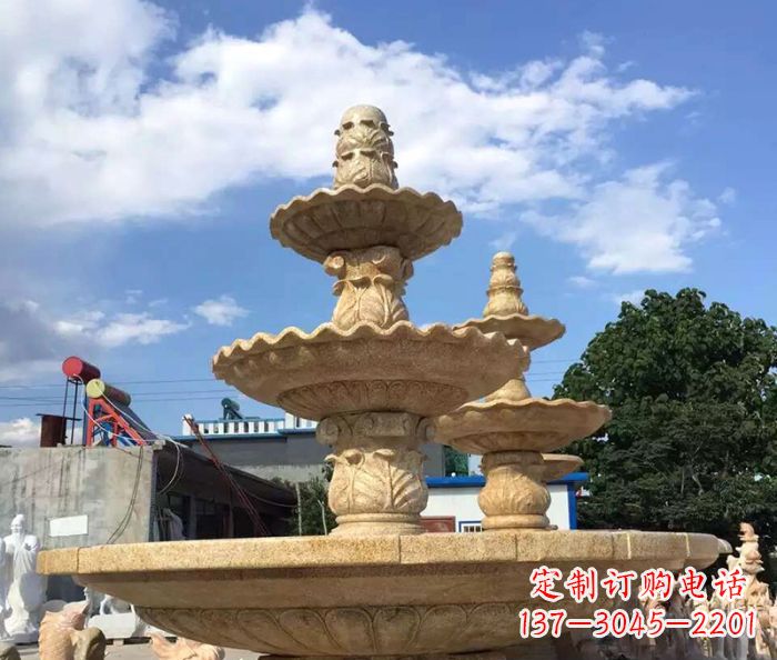 绵阳晚霞红多层喷泉石雕