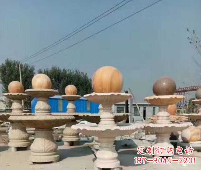 绵阳晚霞红多层风水球喷泉石雕