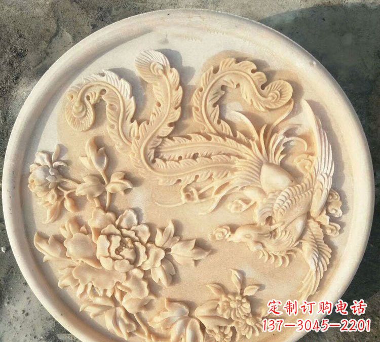 绵阳晚霞红凤凰牡丹石浮雕