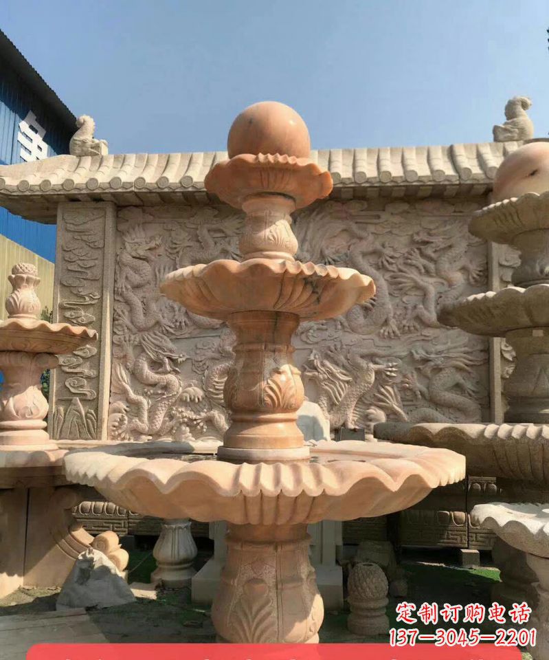 绵阳晚霞红风水球石雕喷泉