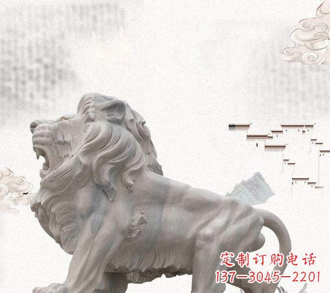 绵阳晚霞红公园动物仿真狮子石雕
