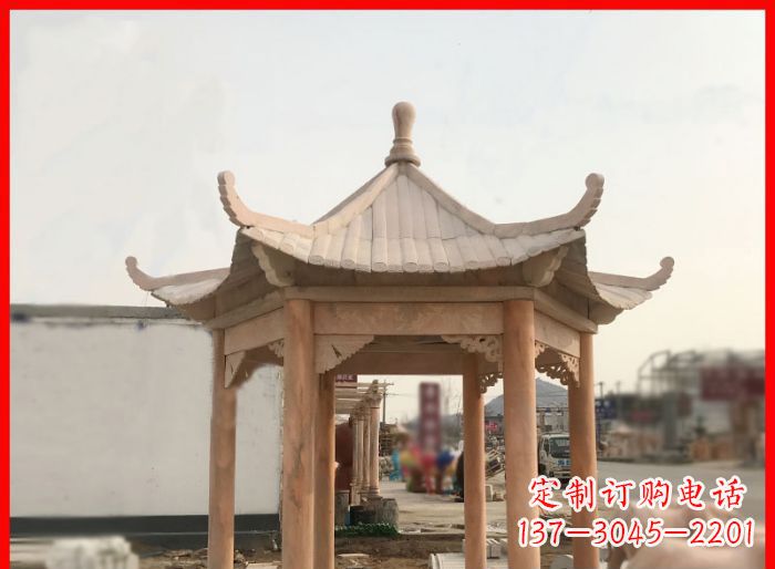 绵阳晚霞红公园六角石雕凉亭