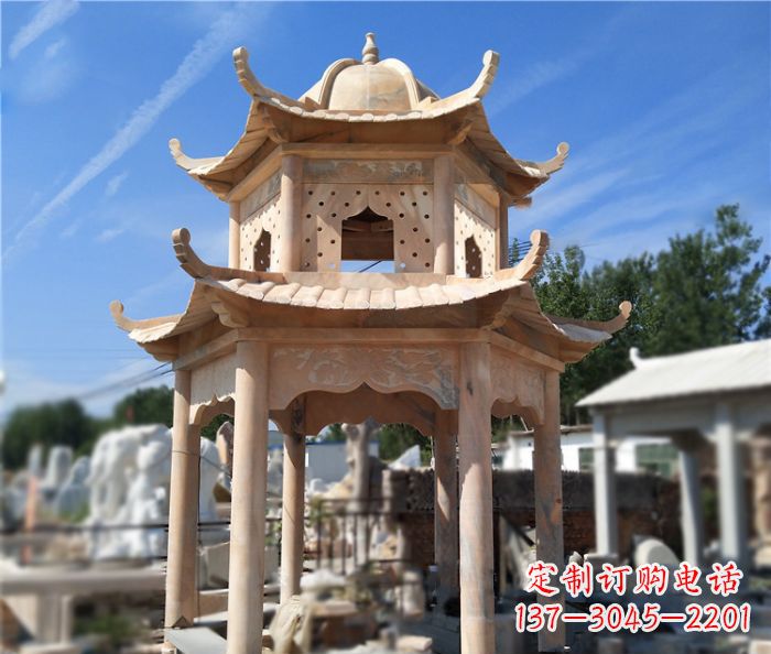 绵阳晚霞红公园双层六角凉亭石雕