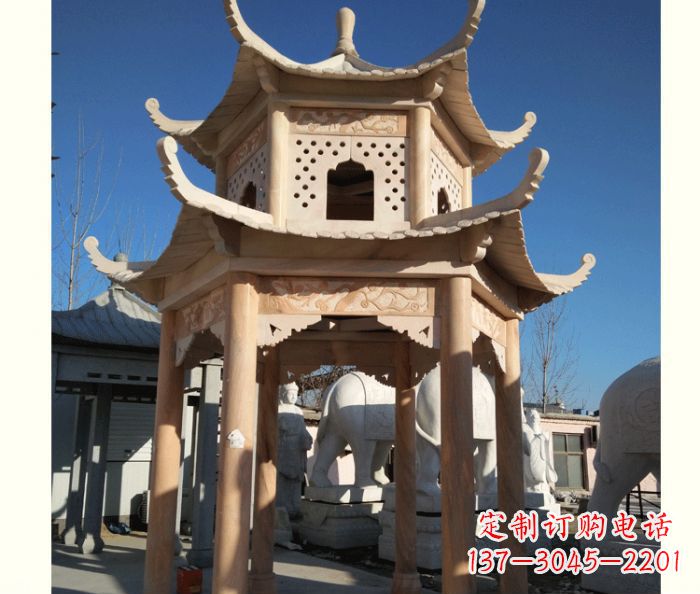 绵阳晚霞红公园双层六角凉亭石雕 (2)