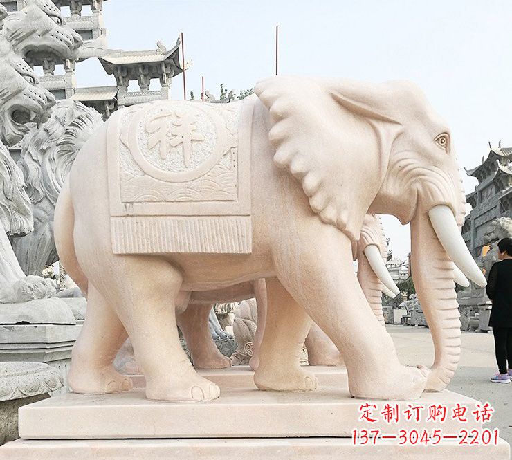 绵阳晚霞红吉祥如意大象石雕