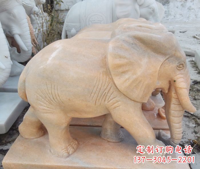 绵阳晚霞红吉祥如意大象石雕 (3)