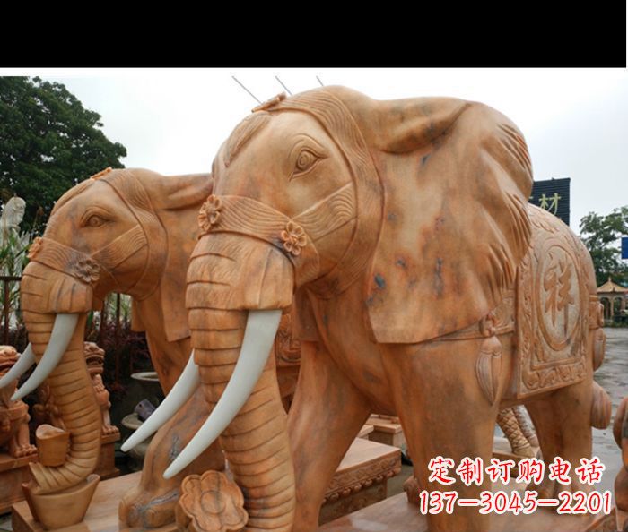 绵阳晚霞红吉祥如意门口镇宅招财大象石雕 (3)