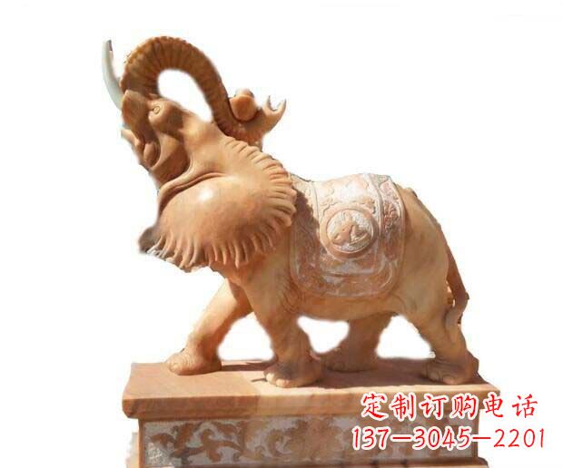 绵阳晚霞红吉祥如意象鼻朝天的大象石雕