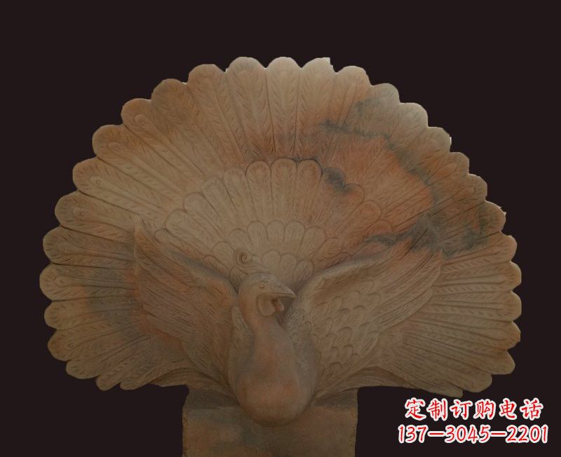 绵阳晚霞红开屏孔雀石雕