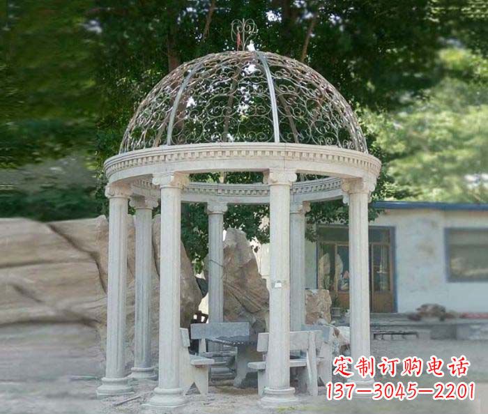 绵阳晚霞红欧式圆顶石雕凉亭