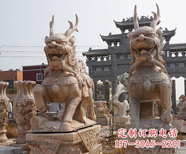 绵阳晚霞红瑞兽麒麟石雕 (2)