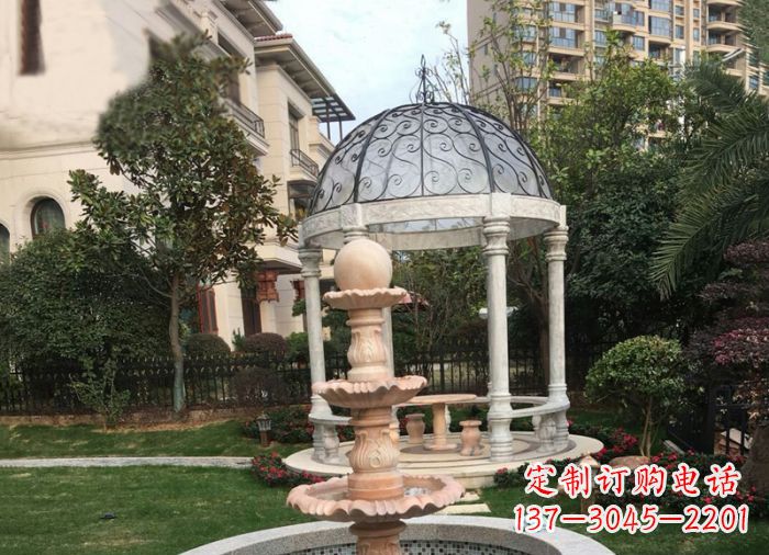 绵阳晚霞红三层风水球喷泉小区石雕