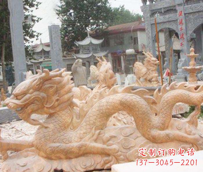 绵阳晚霞红生肖龙石雕