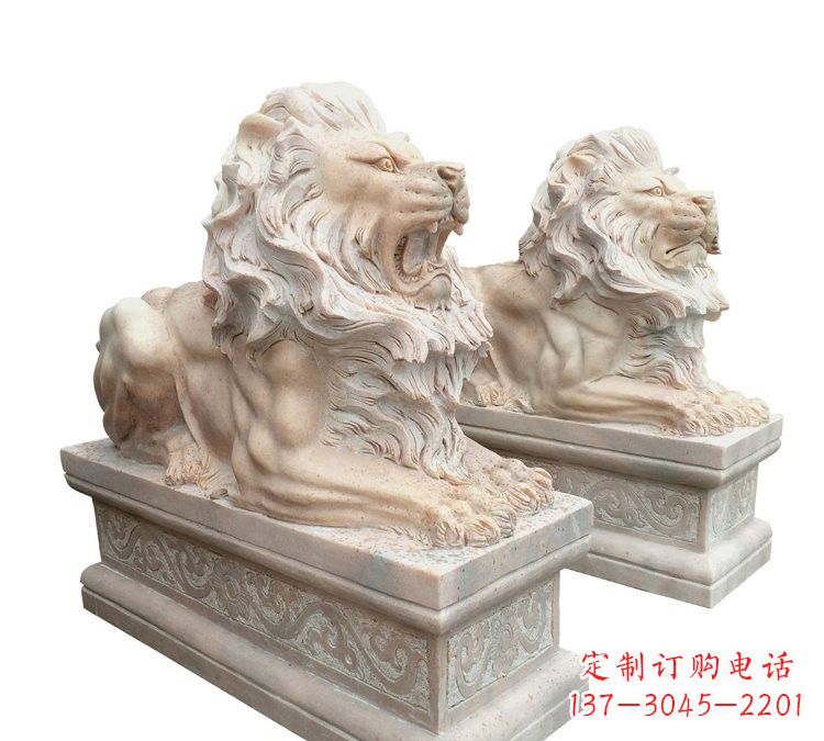 绵阳晚霞红石材欧式狮子