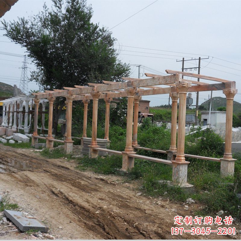 绵阳晚霞红石雕花架长廊