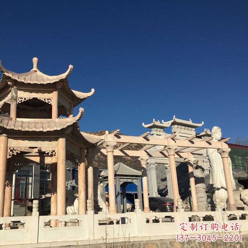 绵阳晚霞红石雕凉亭花架