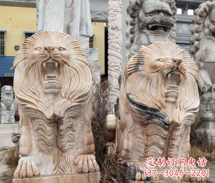 绵阳晚霞红石雕欧式石狮子
