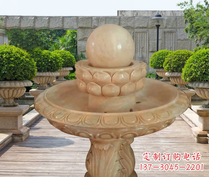 绵阳晚霞红双层风水球公园喷泉石雕 (2)