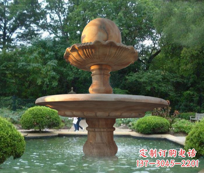 绵阳晚霞红双层风水球喷泉公园石雕