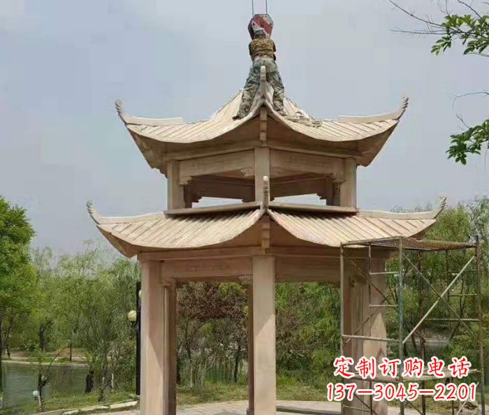 绵阳晚霞红双层凉亭石雕 (2)