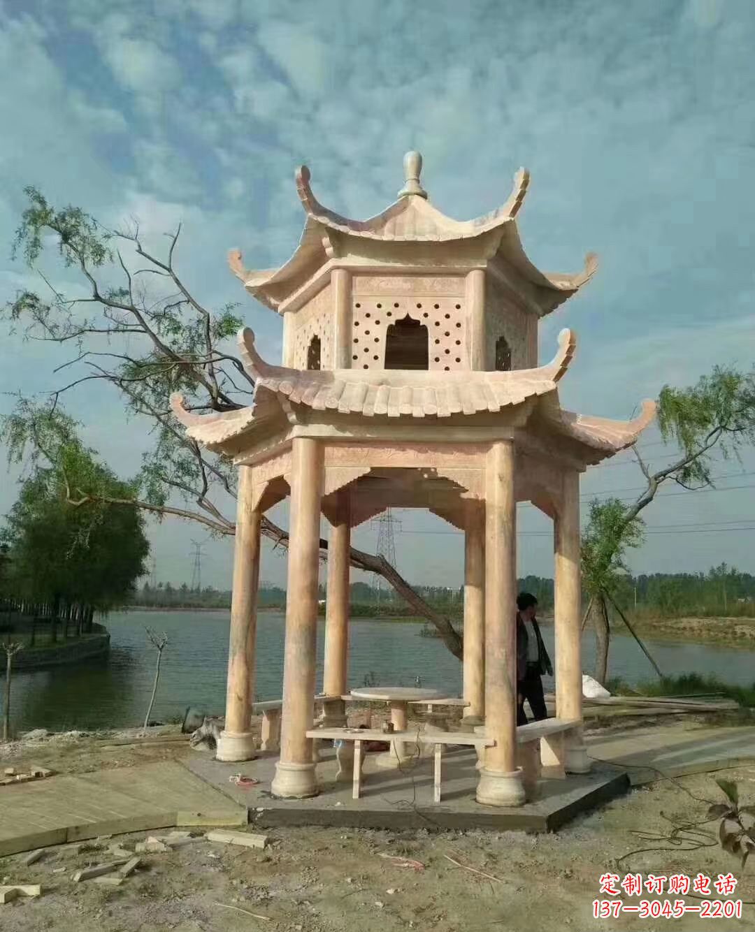 绵阳晚霞红双层石凉亭 (2)