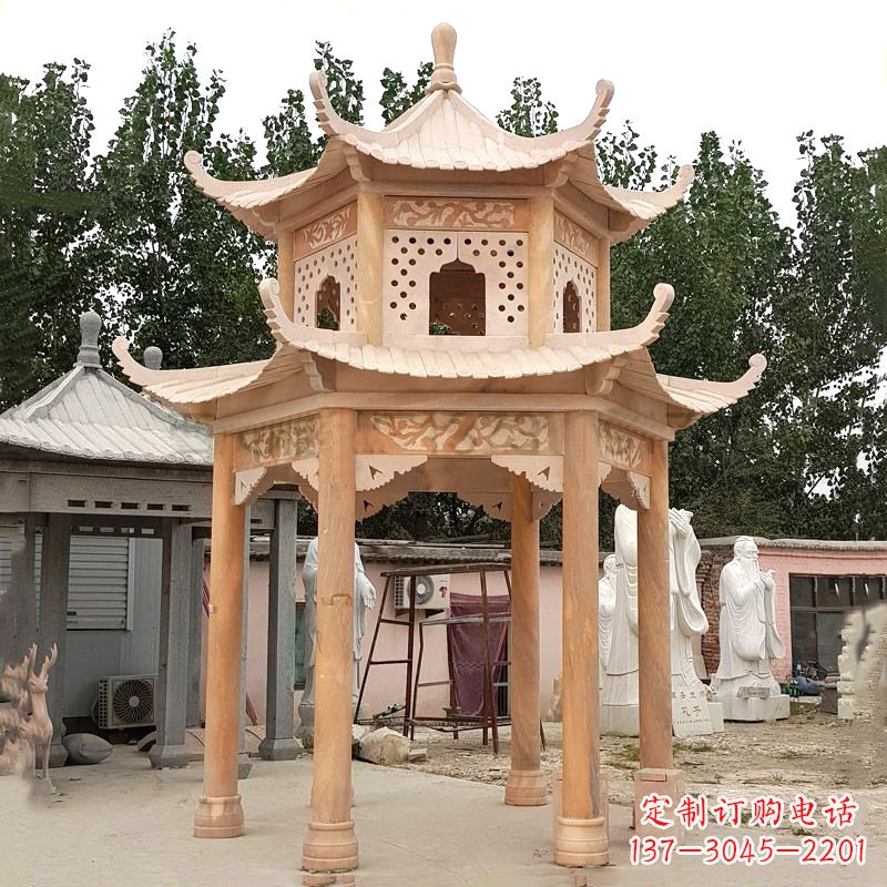 绵阳晚霞红双层石凉亭