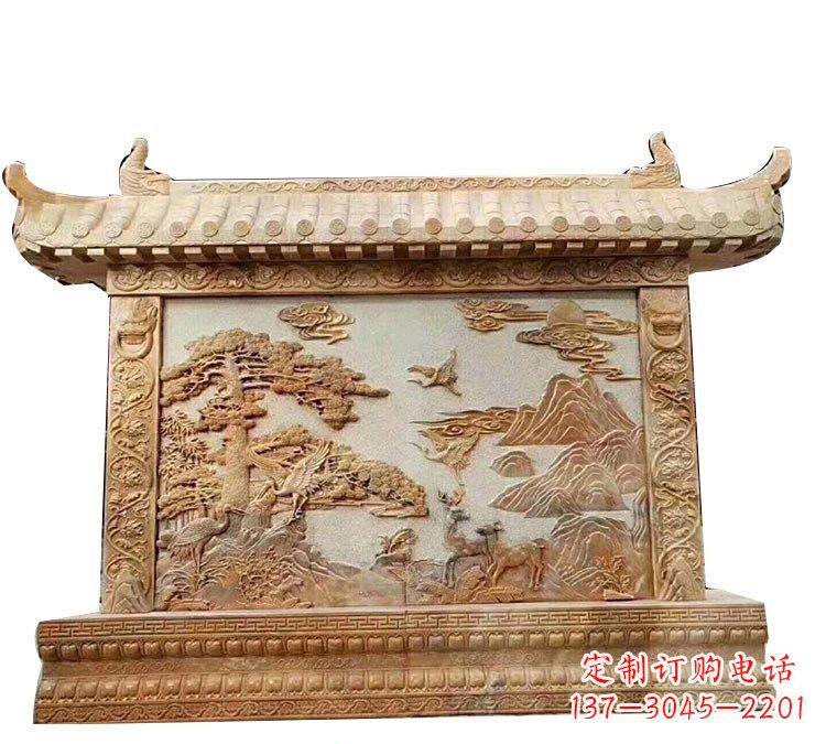 绵阳晚霞红松鹤延年浮雕影壁