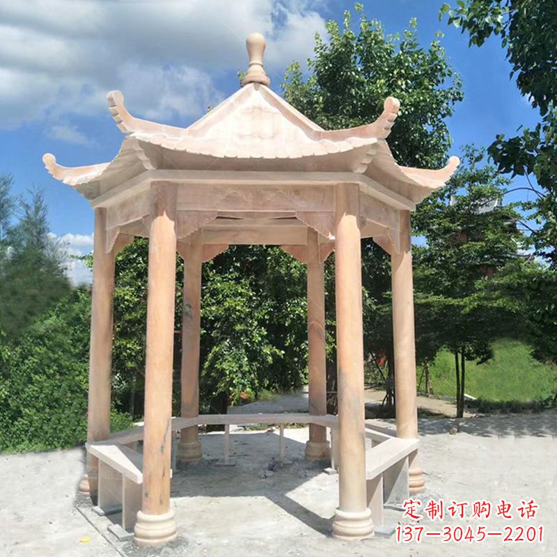 绵阳晚霞红庭院石凉亭