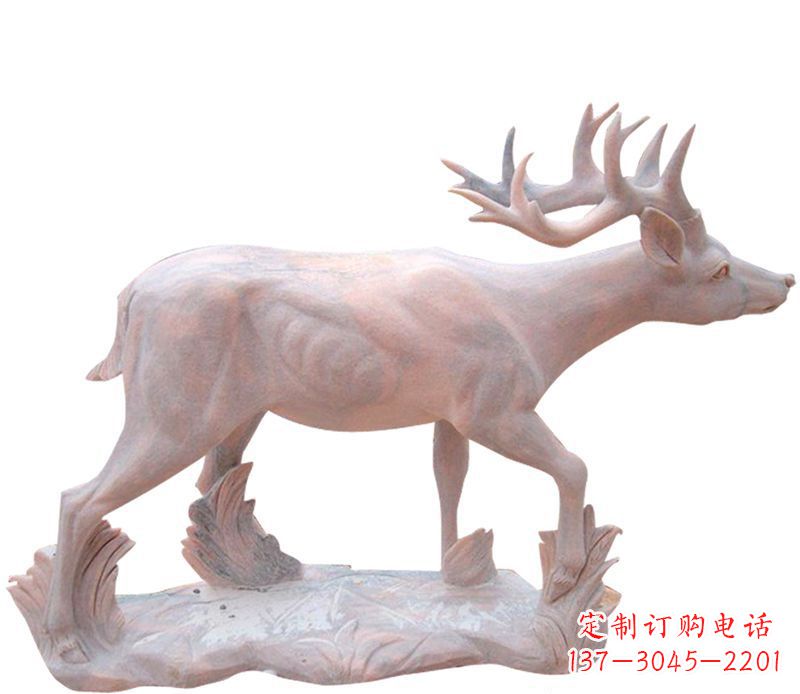 绵阳晚霞红小鹿石雕