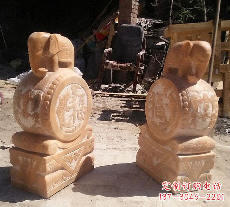 绵阳晚霞红小象门墩