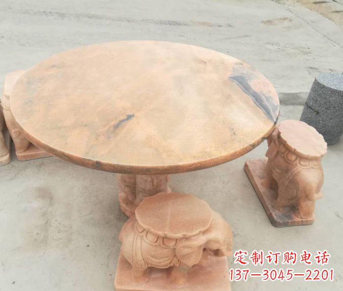 绵阳晚霞红小象桌凳别墅石雕 (4)