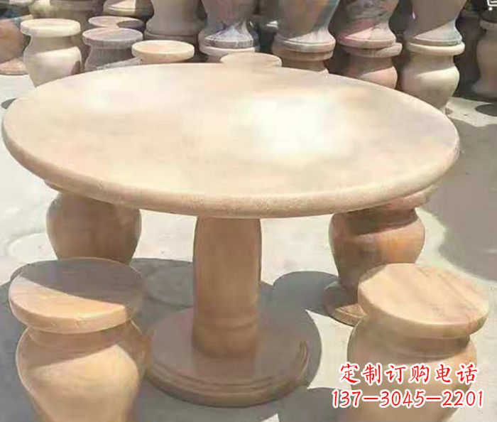 绵阳晚霞红圆形石桌凳 (2)