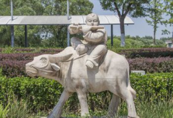 绵阳石雕牧童牛雕塑，让传统气息永存