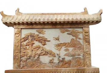绵阳晚霞红松鹤延年浮雕影壁