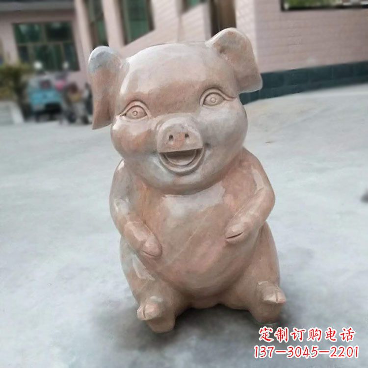 绵阳喜庆的石雕猪-晚霞红大理石生肖动物雕塑