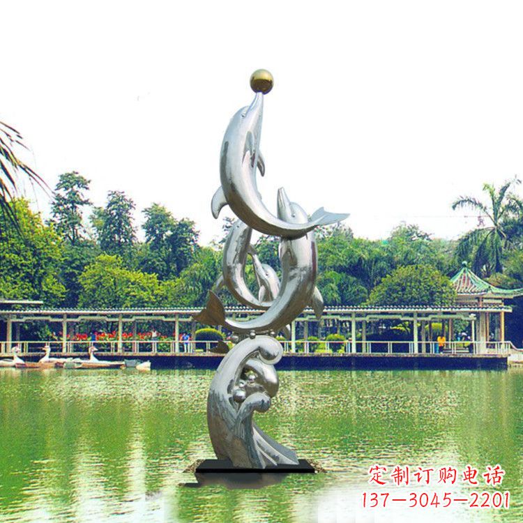 绵阳戏球不锈钢海豚雕塑-园林水景动物景观