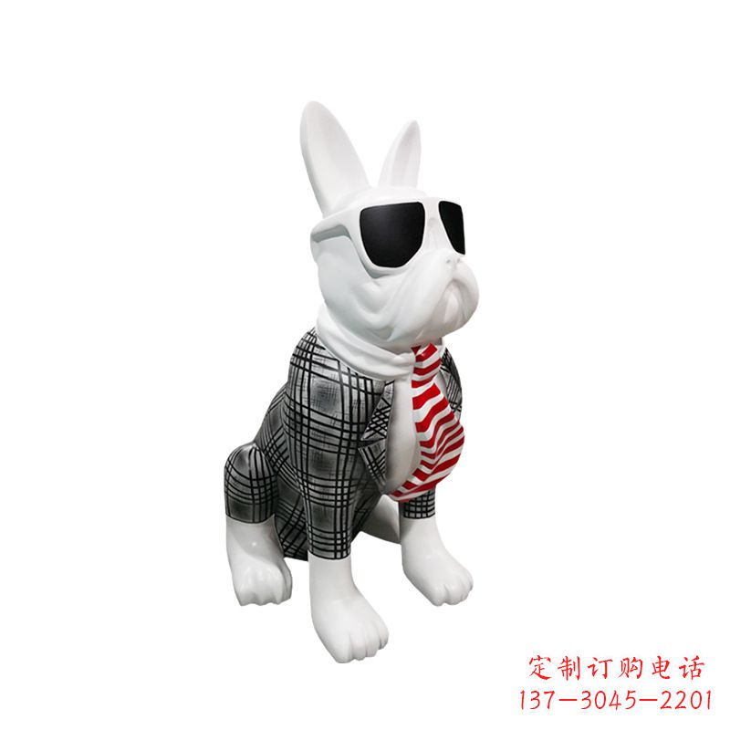 绵阳系领带戴墨镜的狗雕塑,商场超市美陈斗牛犬摆件