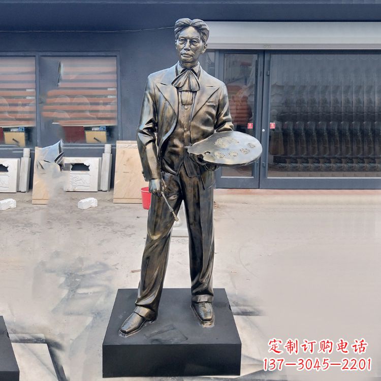 绵阳现代画家徐悲鸿雕塑-玻璃钢仿铜名人雕像