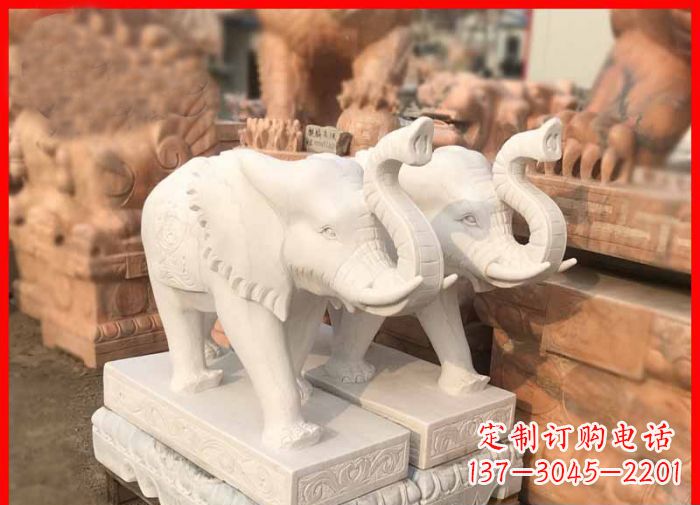 绵阳象鼻朝天的大象汉白玉招财石雕